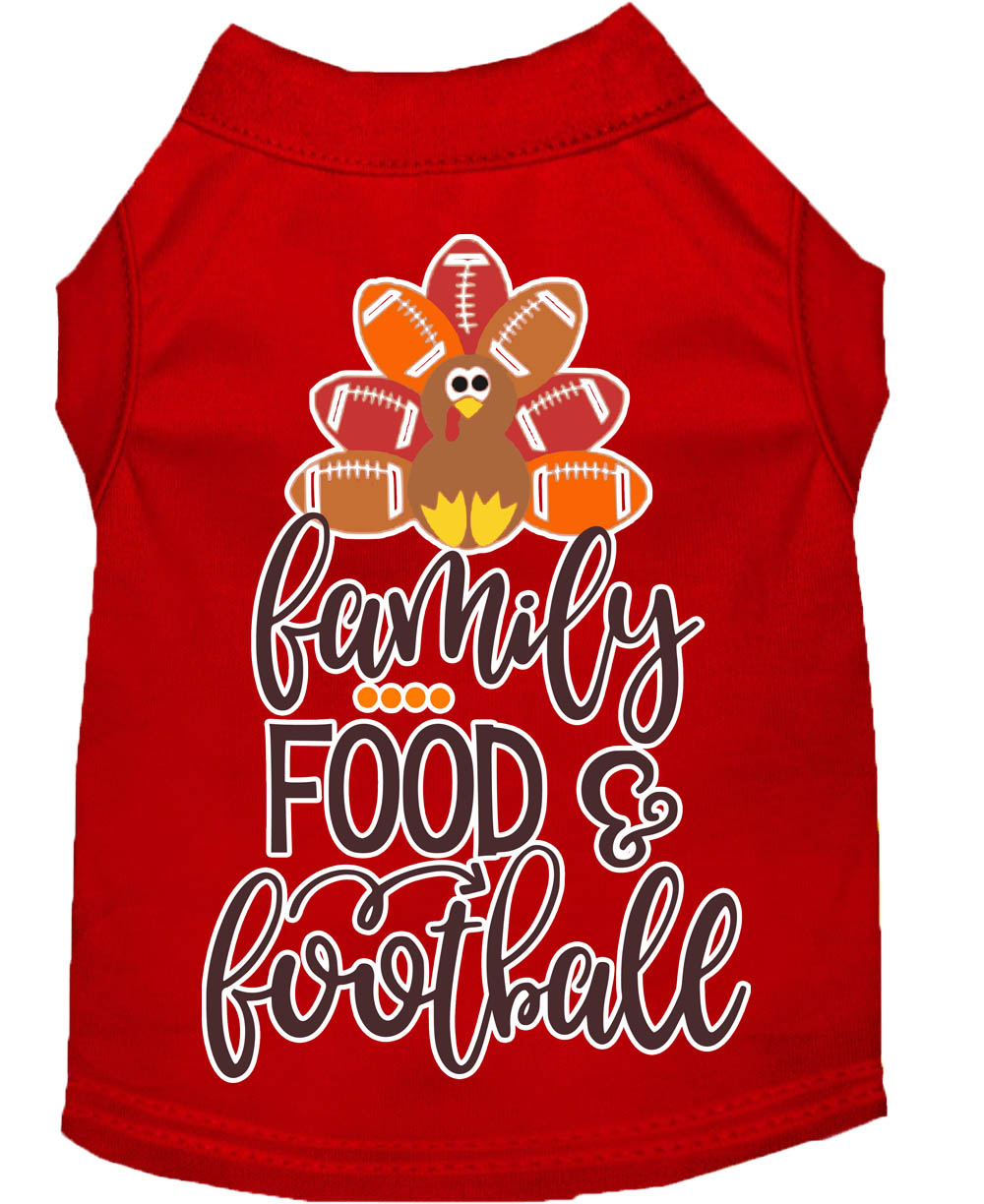 Family, Food, and Football Screen Print Dog Shirt Red Sm